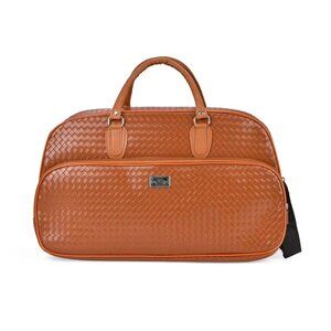 Tan Woven Embossed Pattern Faux Leather Travel Bag